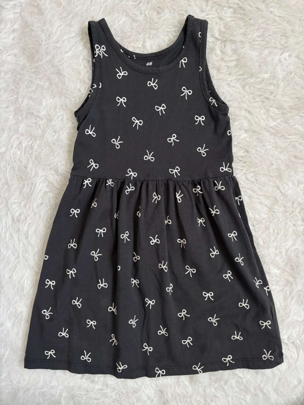H&M Girls Monochrome Black Tank Dress with White Bow AOP